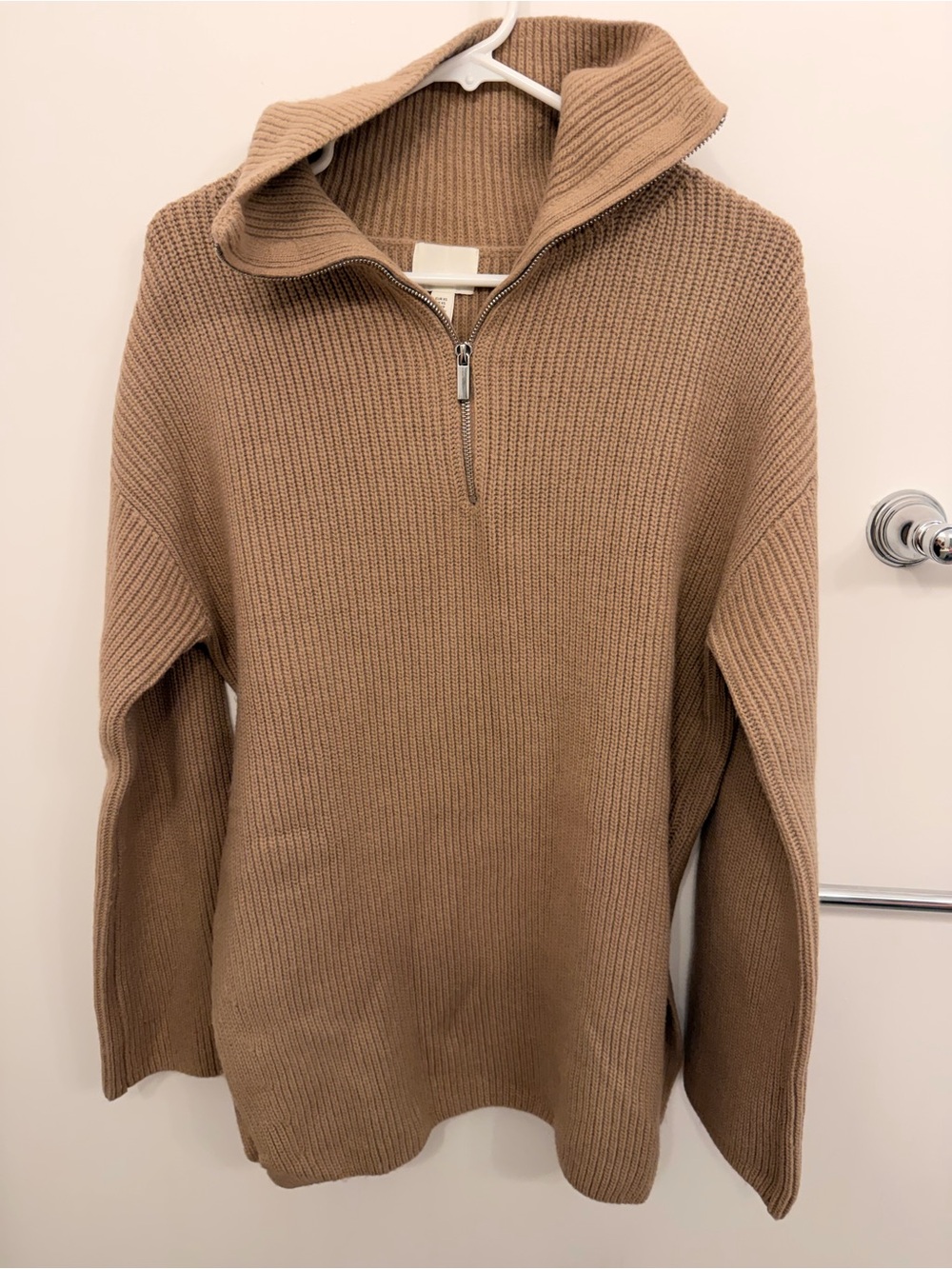 H&M Ribbed Half-Zip Sweater in Camel Brown